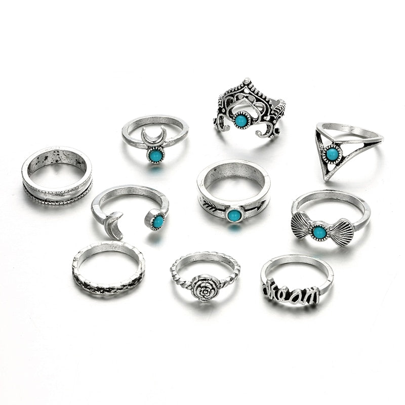 Crescent Turquoise Ring Set