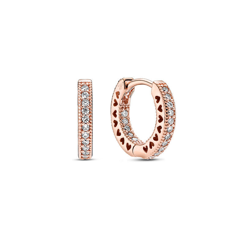 Rose gold pink fan daisy pavé sparkling elegant heart earrings