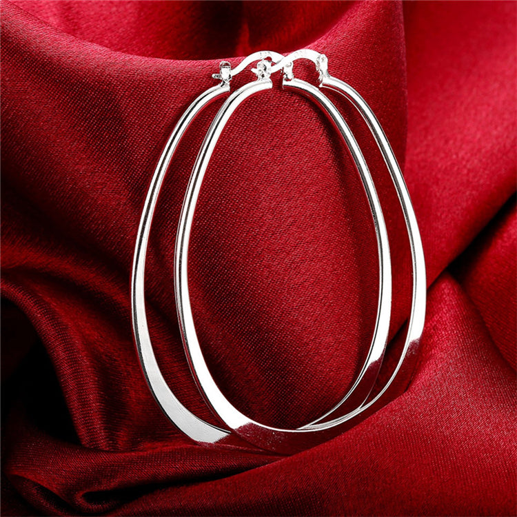 925 Silver Plated Hoop Earrings Female Big Ear Hoop