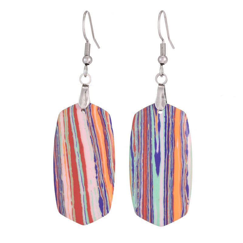 Earrings Boho Striped Emperor Stone Earrings Rainbow Color