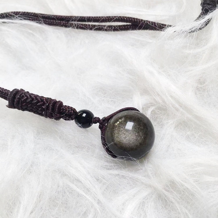 Crystal Natural Obsidian Single Bead Pendant Necklace