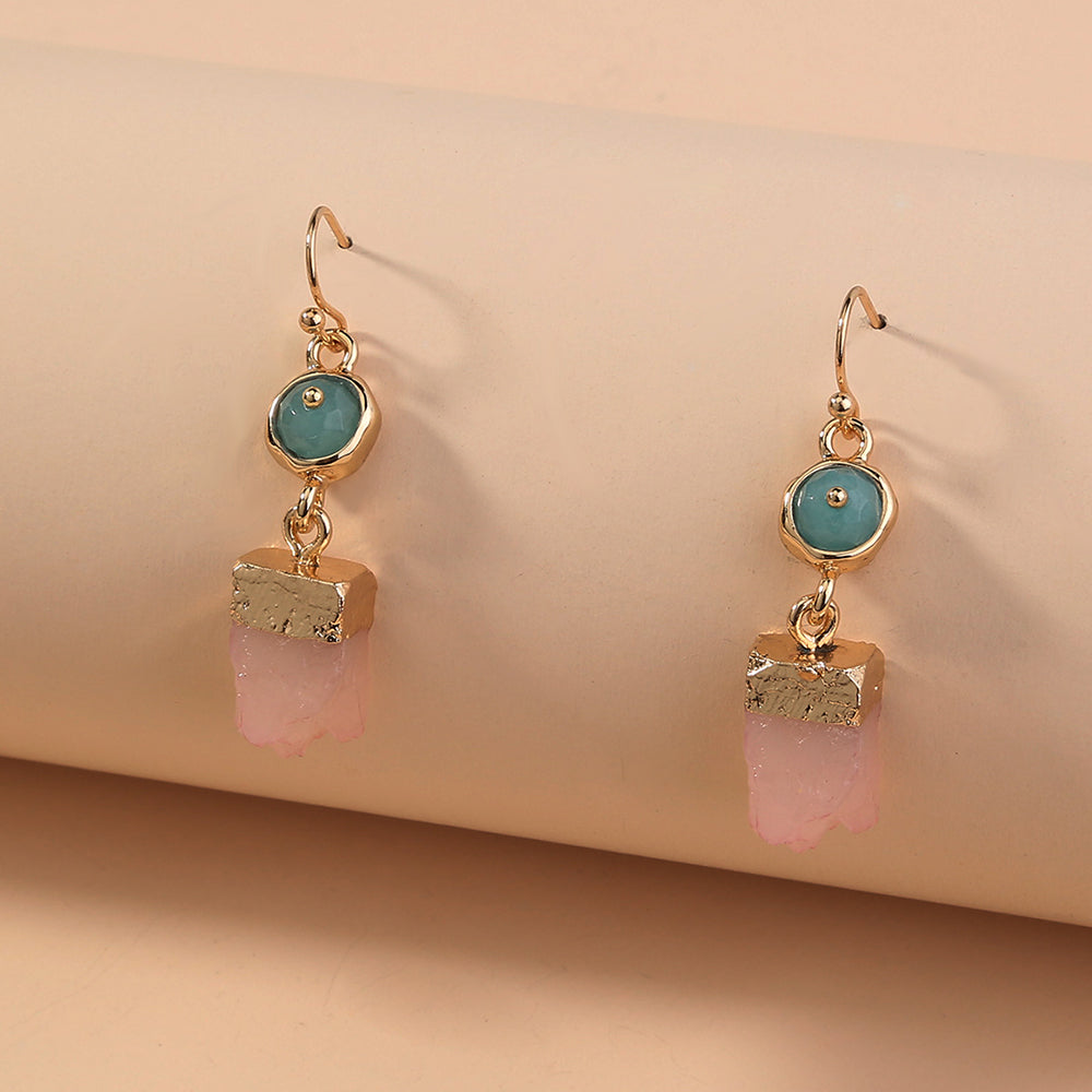 European and American hot-selling individuality irregular pink crystal cluster earrings wild green natural stone earrings