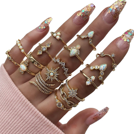 Fashion Ladies Rhinestone And Gem Ring Set