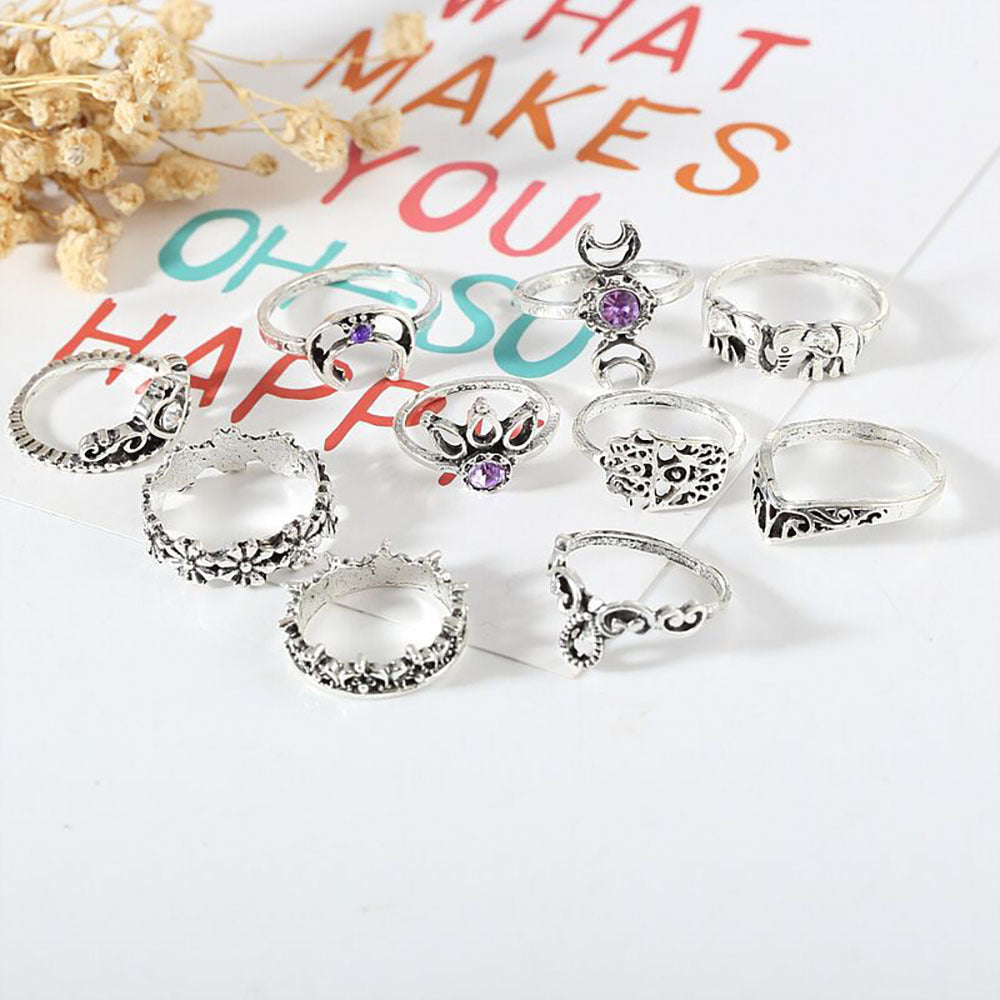 Elephant Palm Crown Diamond Ring Set