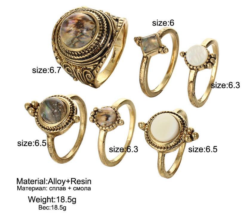 Water Drop Pebble 6-Piece Joint Ring Set