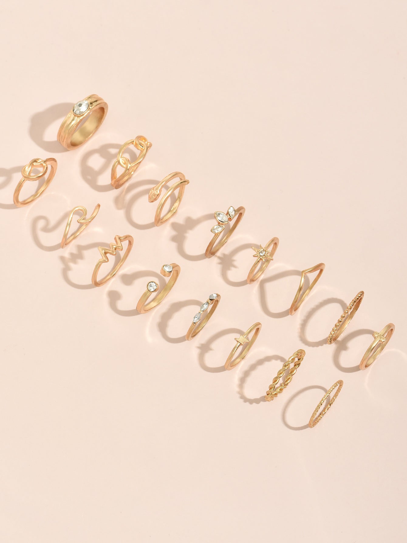 Wave Cross Knotted Twist Ring Set