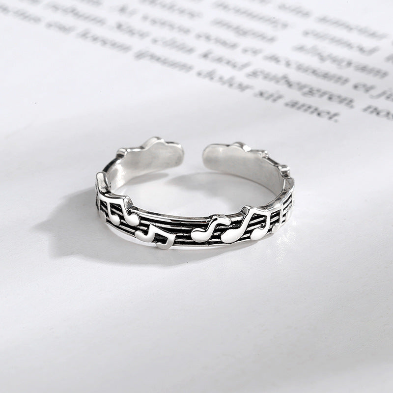 Alloy Retro Five-Line Music Score Adjustable Ring Female