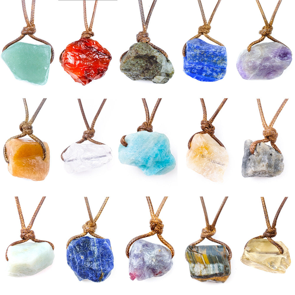 Irregular Specimen Of Natural Crystal Agate Rough Pendant Necklace