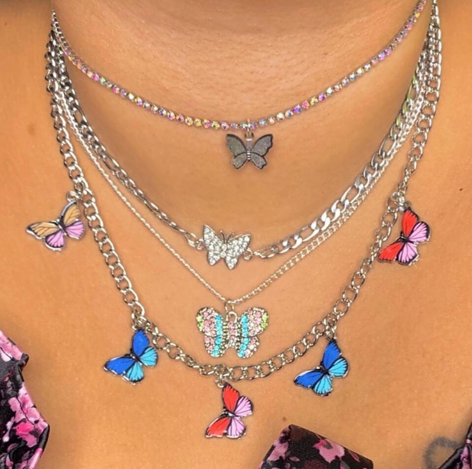 Stainless Steel Diamond Butterfly Necklace