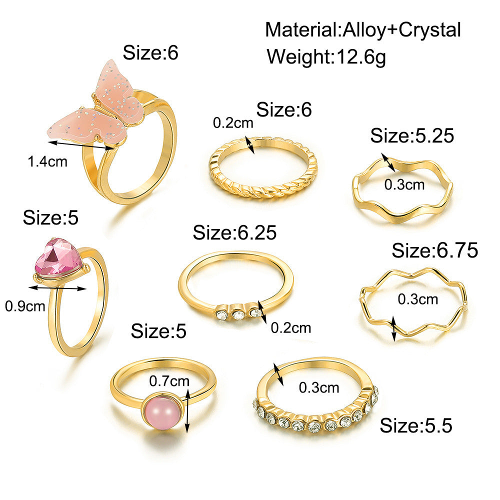 Ins Acrylic Butterfly Ring Set 8-piece Diamond Ring