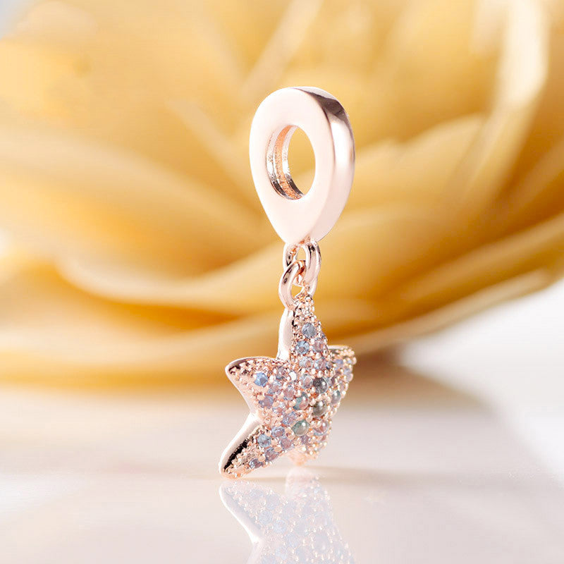 Rose gold sparkling zircon shiny starfish charm