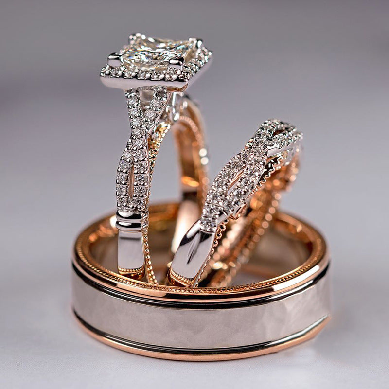 Hot Selling Three-piece Ring Rose Gold Color Separation Sparkling Zircon Ring