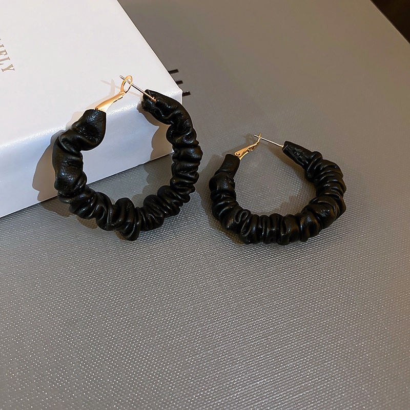 Coffee Color Leather Hoop Earrings