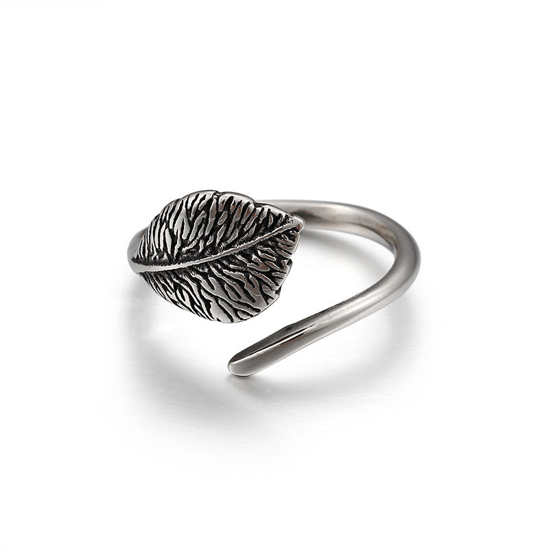 Vintage Forest Leaf Ring Women's Titanium Steel Ring