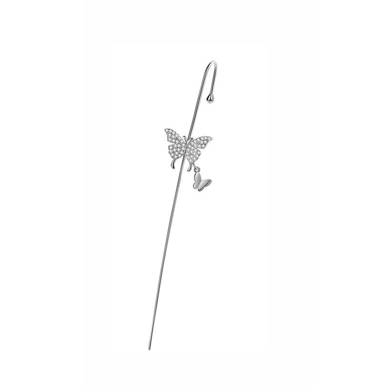 Flashing Diamond Star Pierced Ear Pin Earrings Silver Earrings