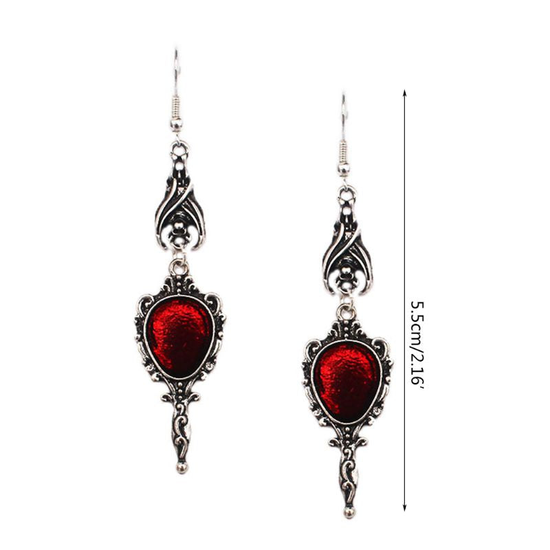 Gothic Bat Ancient Silver Magic Mirror Earrings