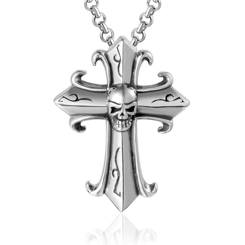 Gothic Vintage Cross Ghost Head Men's Titanium Steel Pendant Necklace Fashion Fashionmonger Punk Jewelry