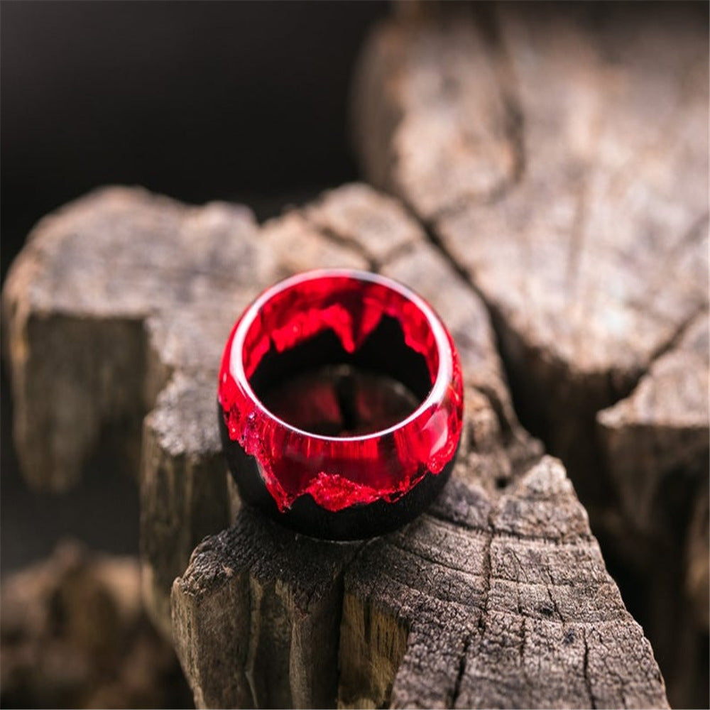 New Resin Wood Snowscape Starry Sky Aurora Personality Ring Fluorescent Secret Wood For Women Men Unusual Decoration Jewelry