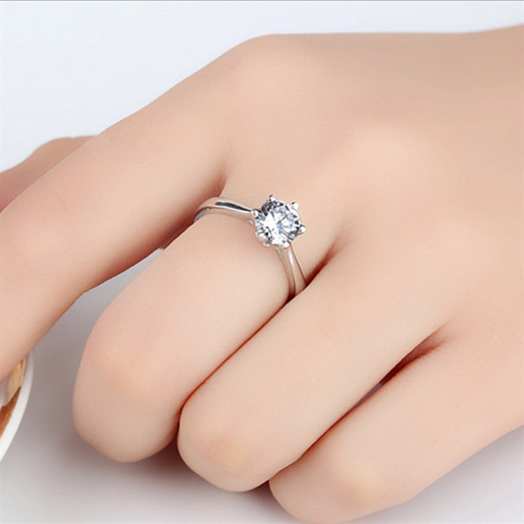 A pair of six-claw simulation diamond ring couple ring wedding ring Adjustable