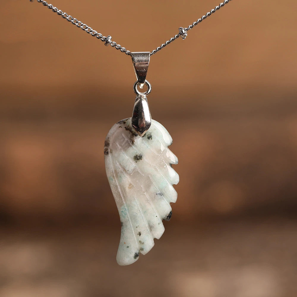 Quartz Crystal Angel Wing Pendant Necklace