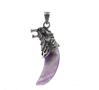 Natural Crystal Spike Pendant Crystal Wolf Head Item Pendant Fashion Couple Domineering Necklace