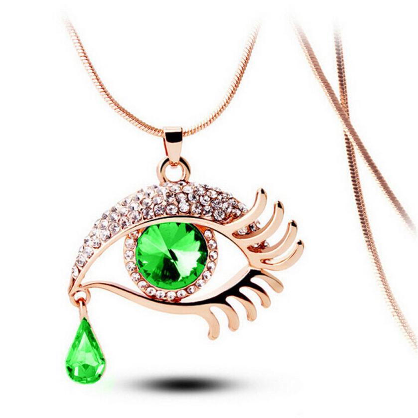 Eye crystal teardrop eyelash necklace