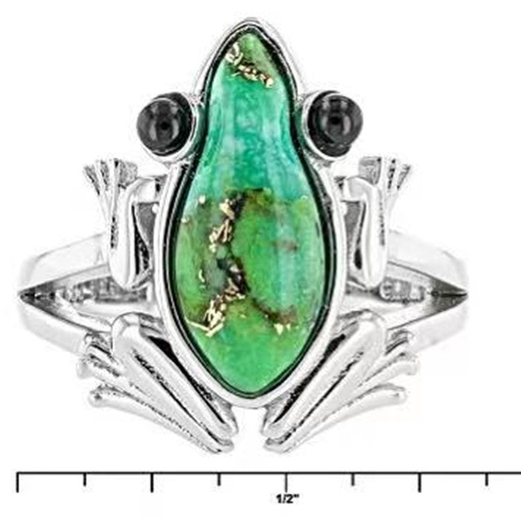 Silver Creative Personality Cute Turquoise Frog Animal Ring