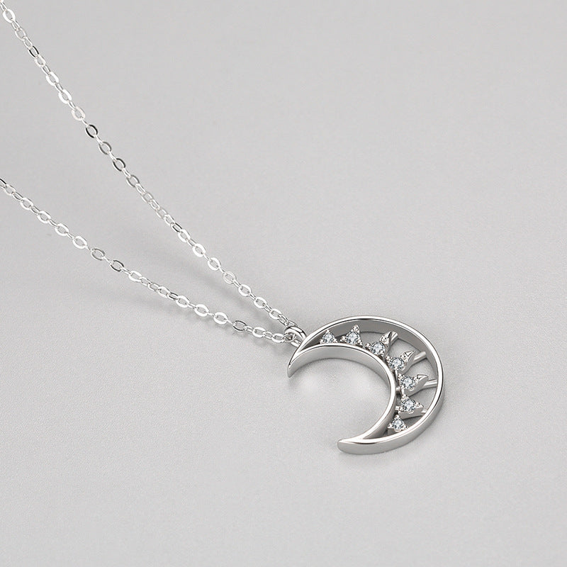 S925 Silver Moon Micro Diamond Pendant Necklace