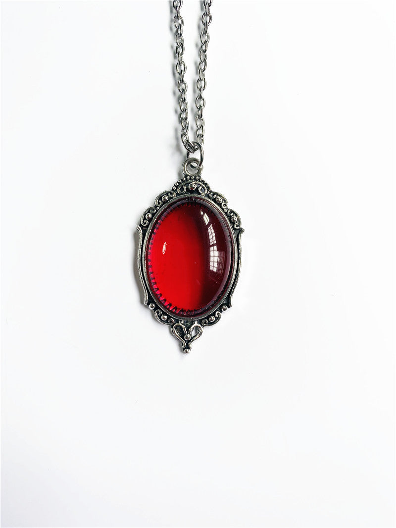 Vintage Red Black Quartz Crystal Necklace