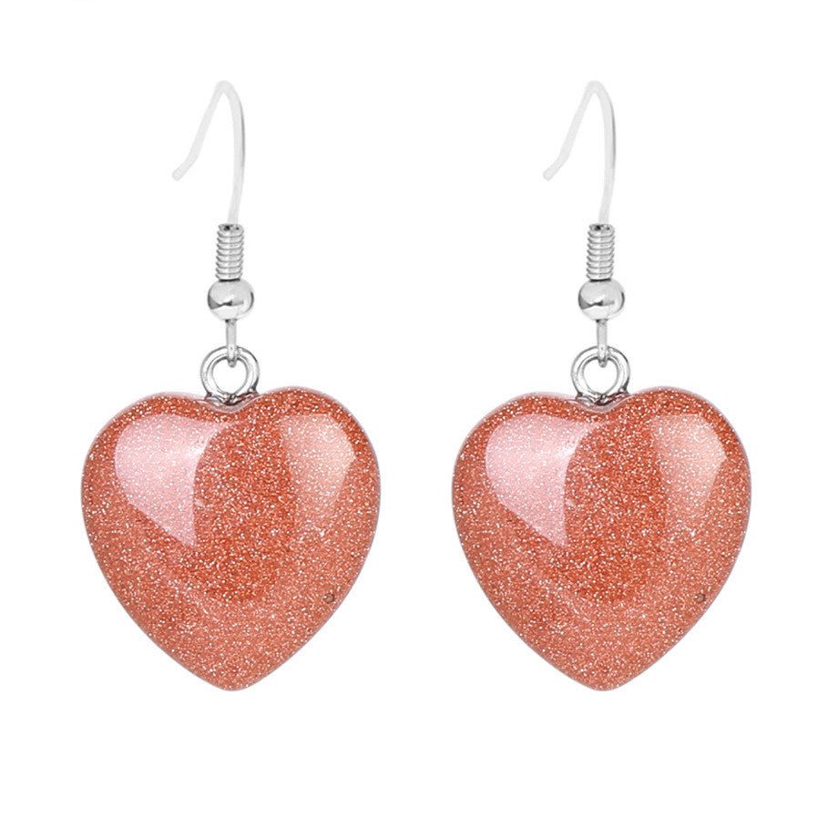 Love heart earrings natural crystal stone