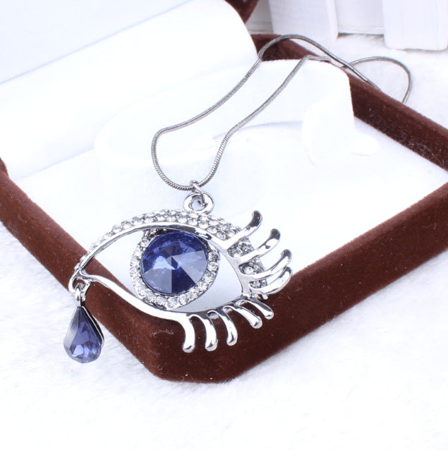 Eye crystal teardrop eyelash necklace