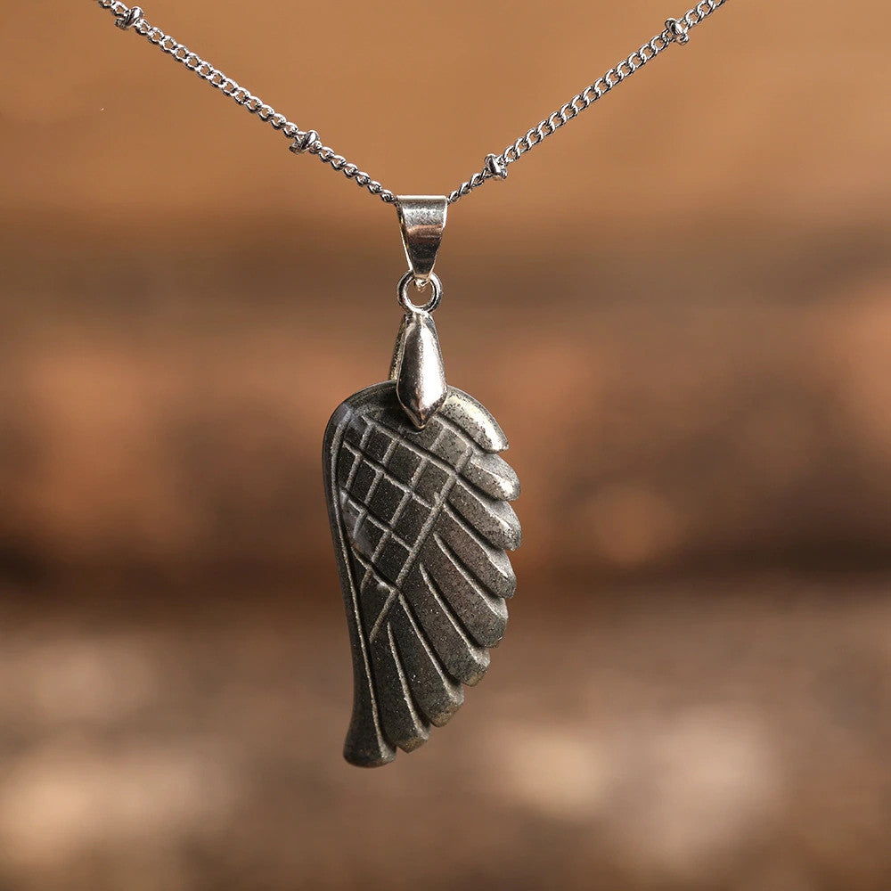 Quartz Crystal Angel Wing Pendant Necklace