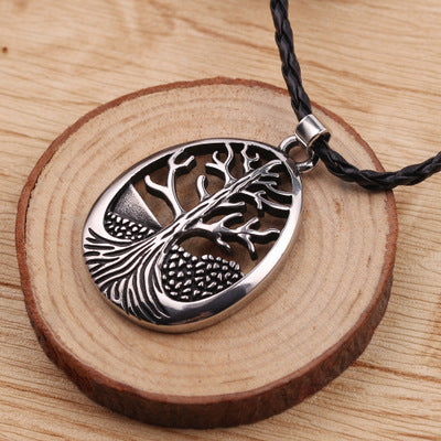 Tree Of Life Pendant Necklace Stainless Steel Crystal Round Necklace