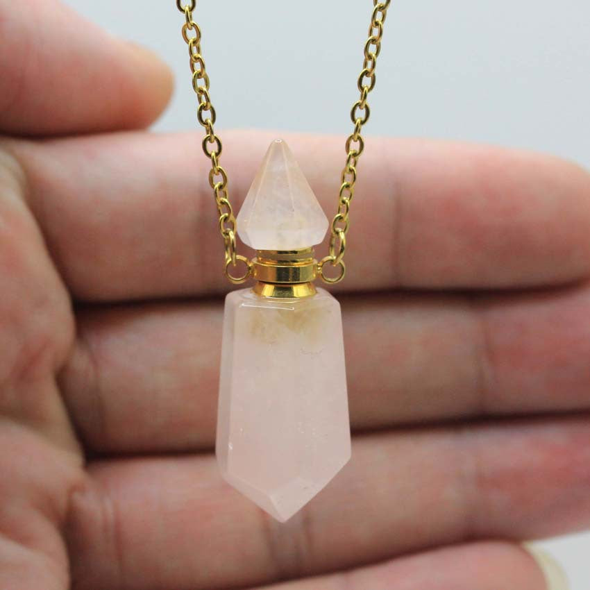 Natural Crystal Perfume Bottle Spiked Hexagon Necklace