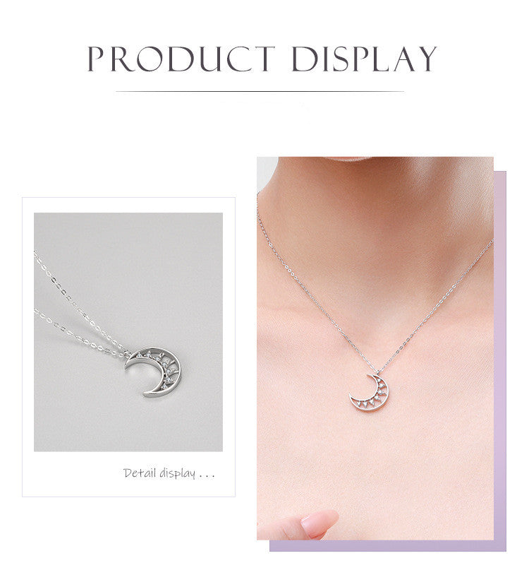 S925 Silver Moon Micro Diamond Pendant Necklace