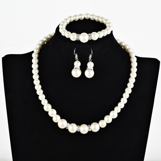 White Pearl Necklace Earring Bracelet