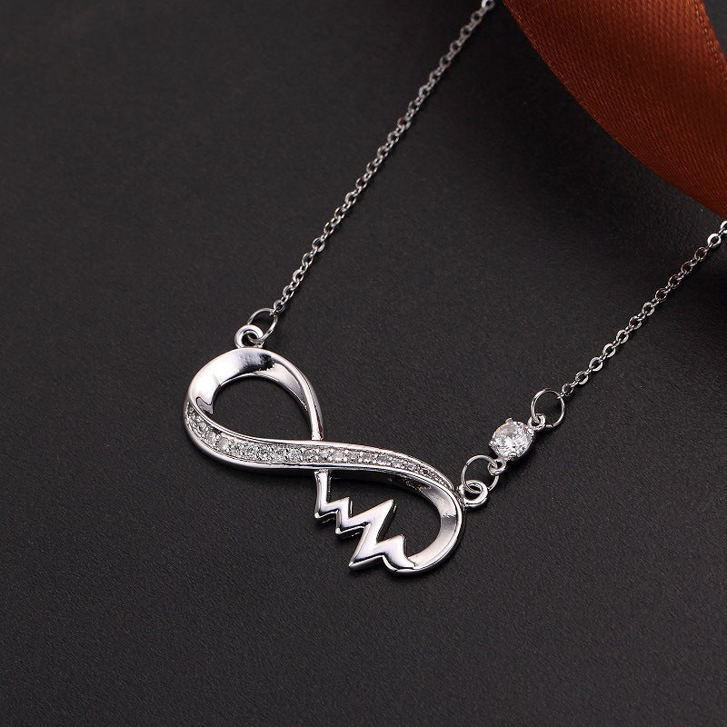 Copper plated platinum and diamond electrocardiogram necklace