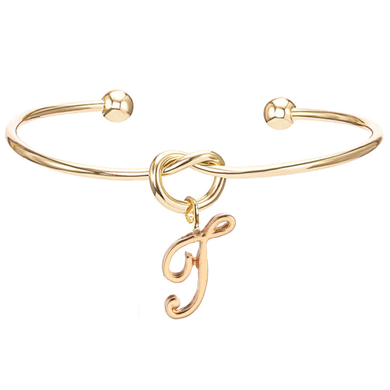 26 English Initial Letter Pendant Knot Bangle Cuff Bracelet