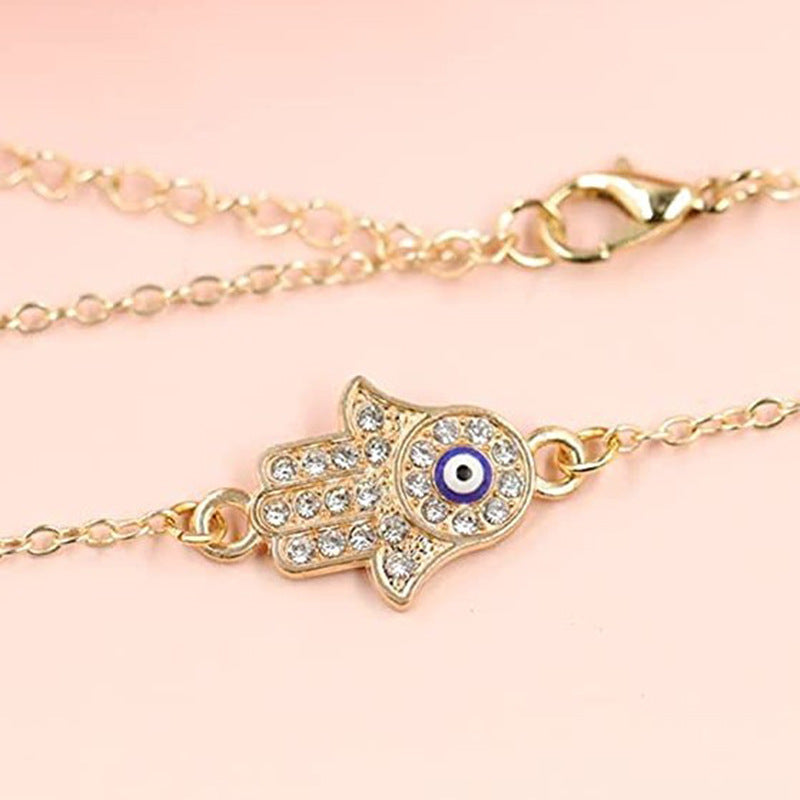 Alloy Palm Blue Eyes Diamond Jewelry Necklace