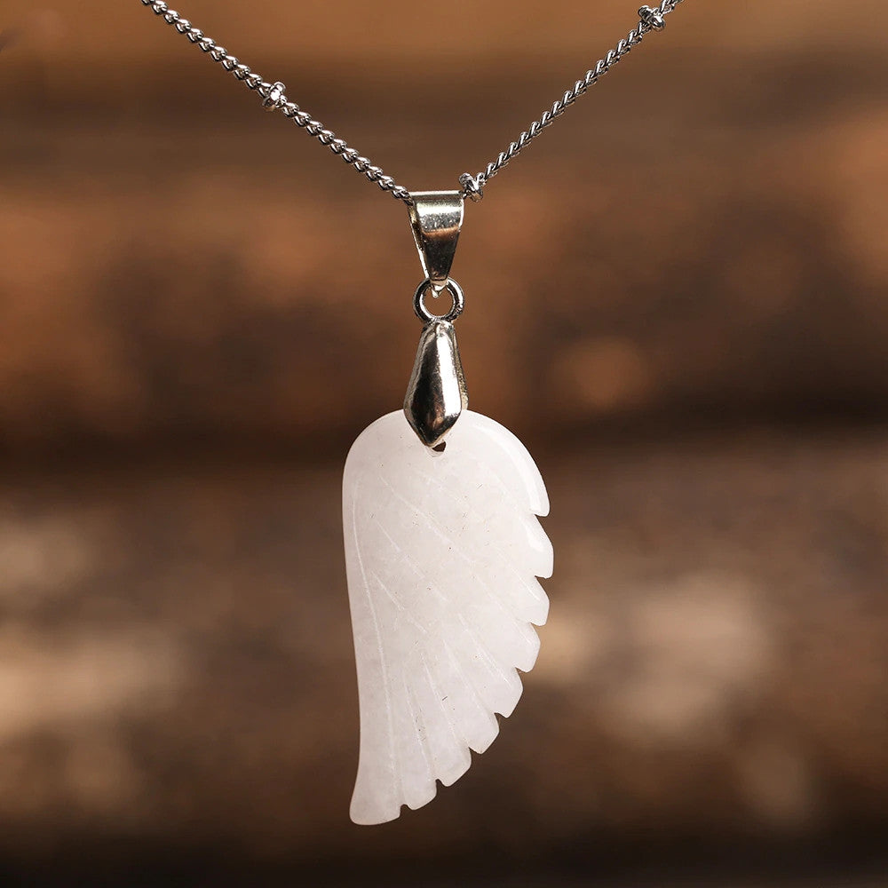 Quartz Crystal Angel Wing Pendant Necklace