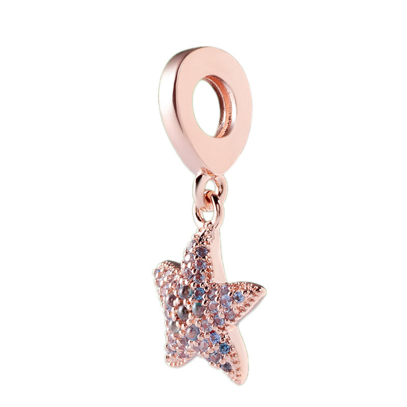 Rose gold sparkling zircon shiny starfish charm