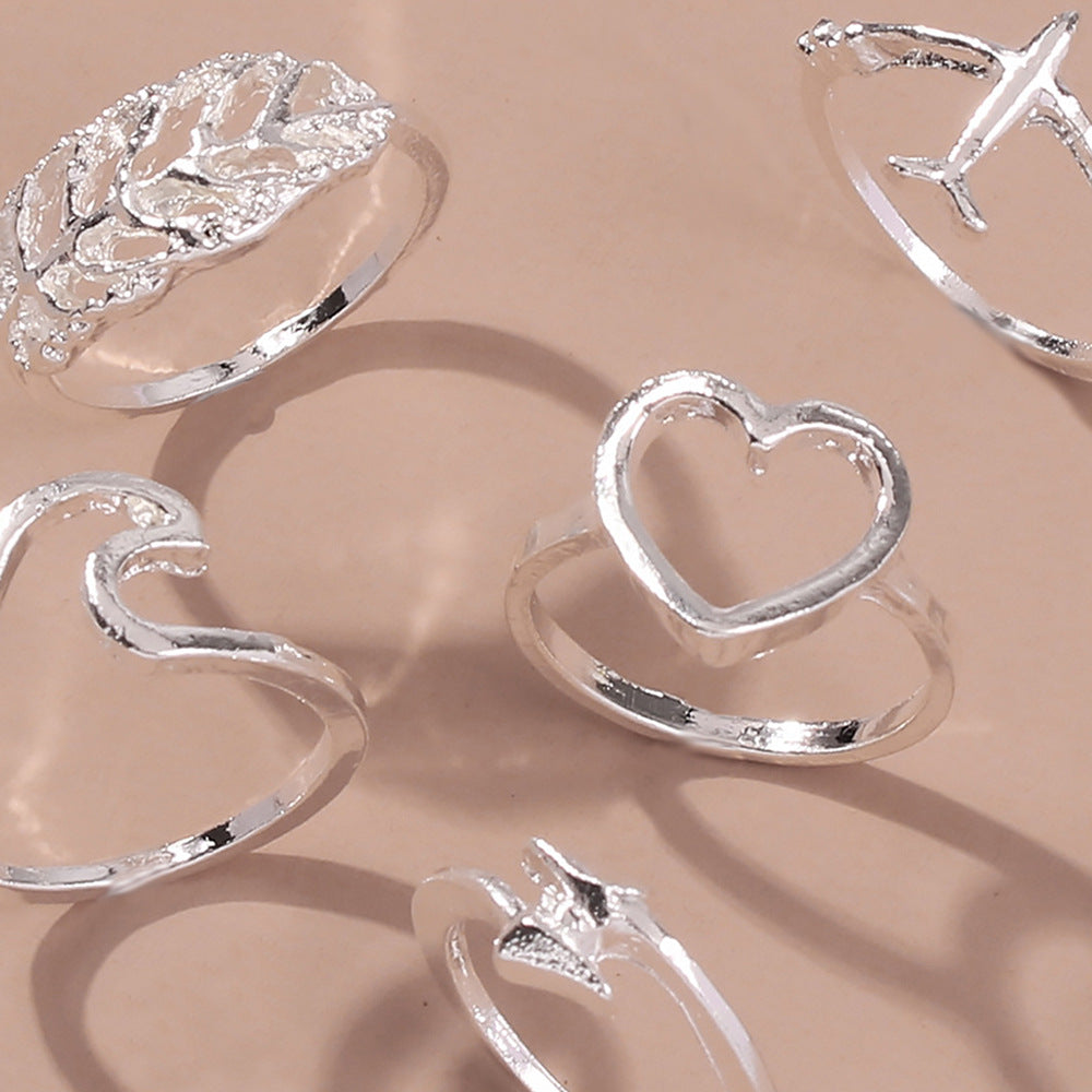 Ring Set Creative Retro Love Leaf Irregular Ring