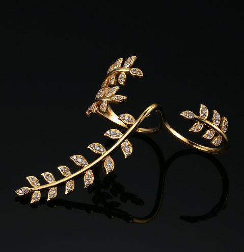 Diamante Gold Plated Leaf Ring