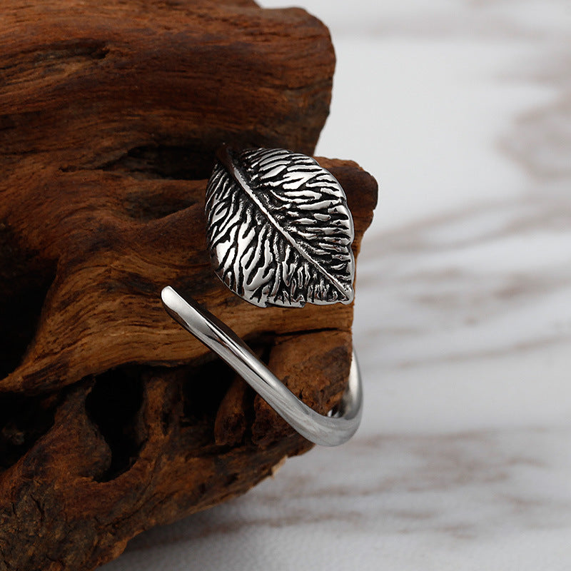 Vintage Forest Leaf Ring Women's Titanium Steel Ring