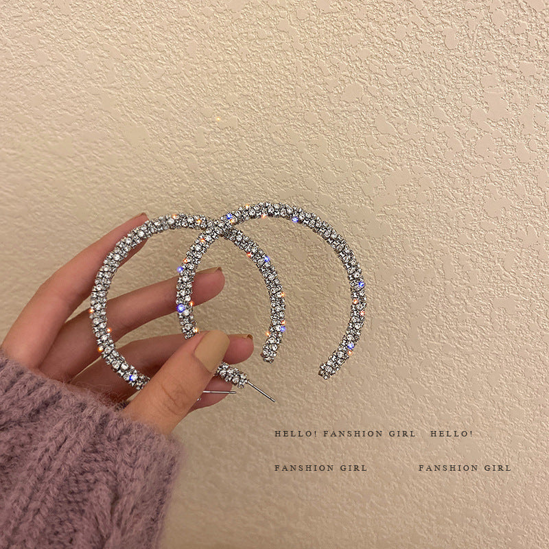 Exaggerated full diamond geometric hoop earrings