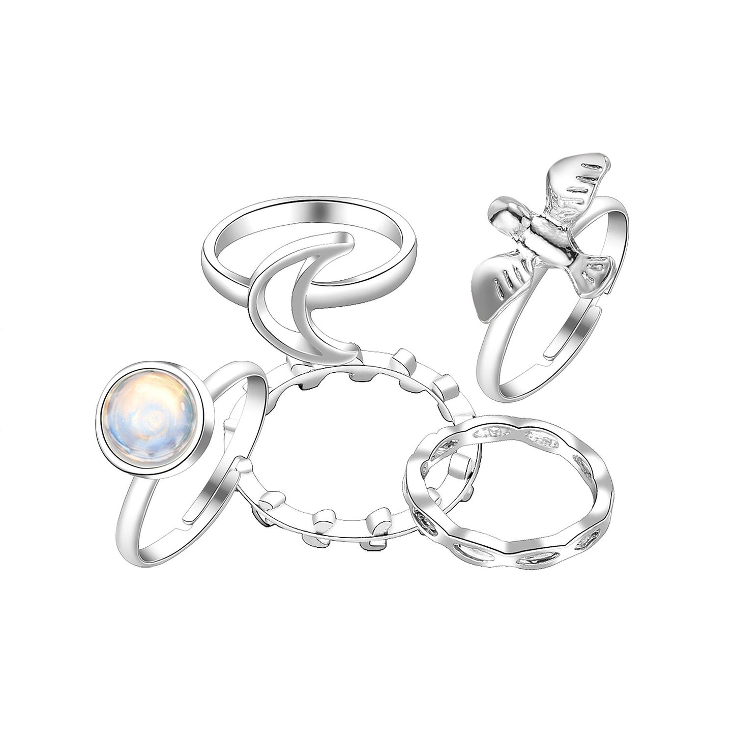 Flying Bird Shape Alloy Ring Moon 5-piece Set