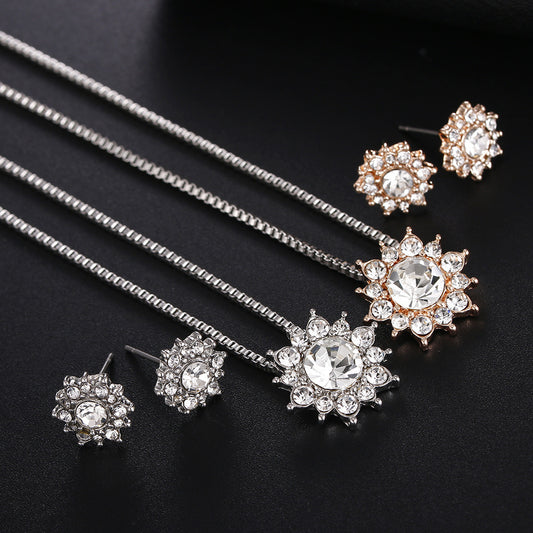 Creative Diamond Snowflake Necklace And Earring Set