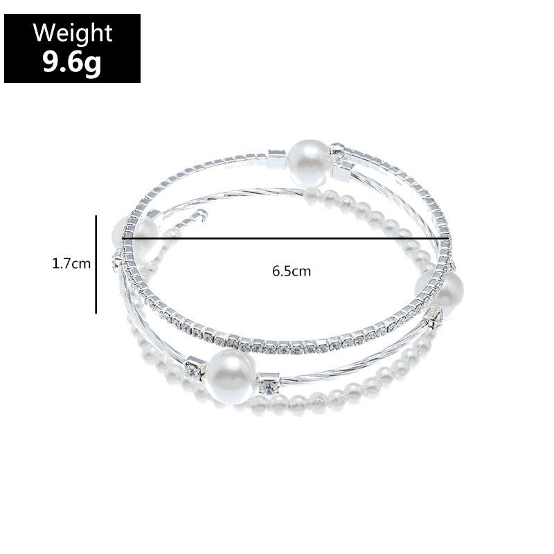 Temperament Rhinestone Pearl Multilayer Bracelet Winding Bracelet