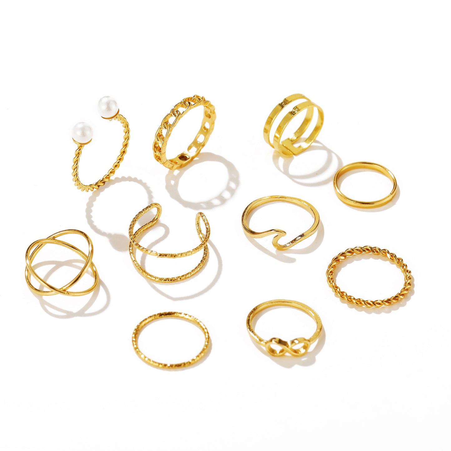 Alloy 10-piece Ring Set Creative Simple Pearl Joint Ring Gold