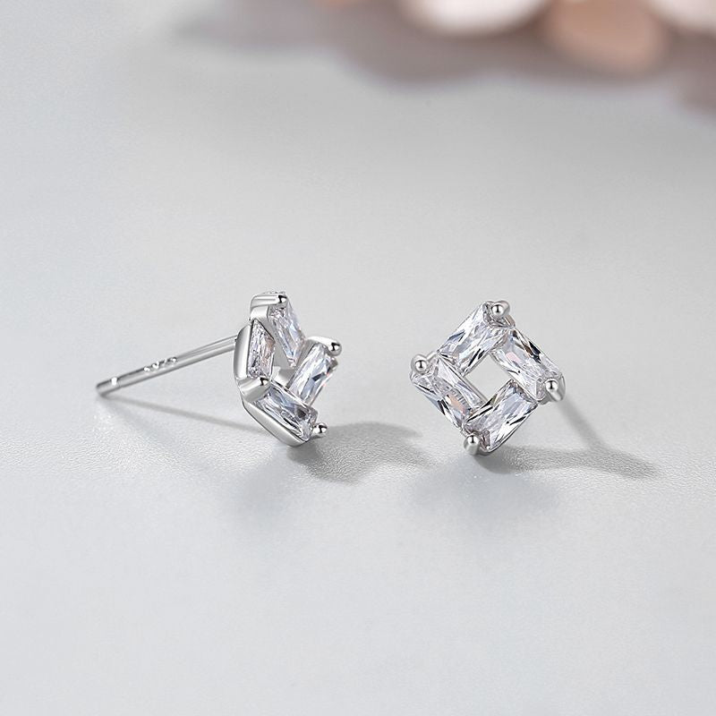 S925 Silver Square Diamond Earrings